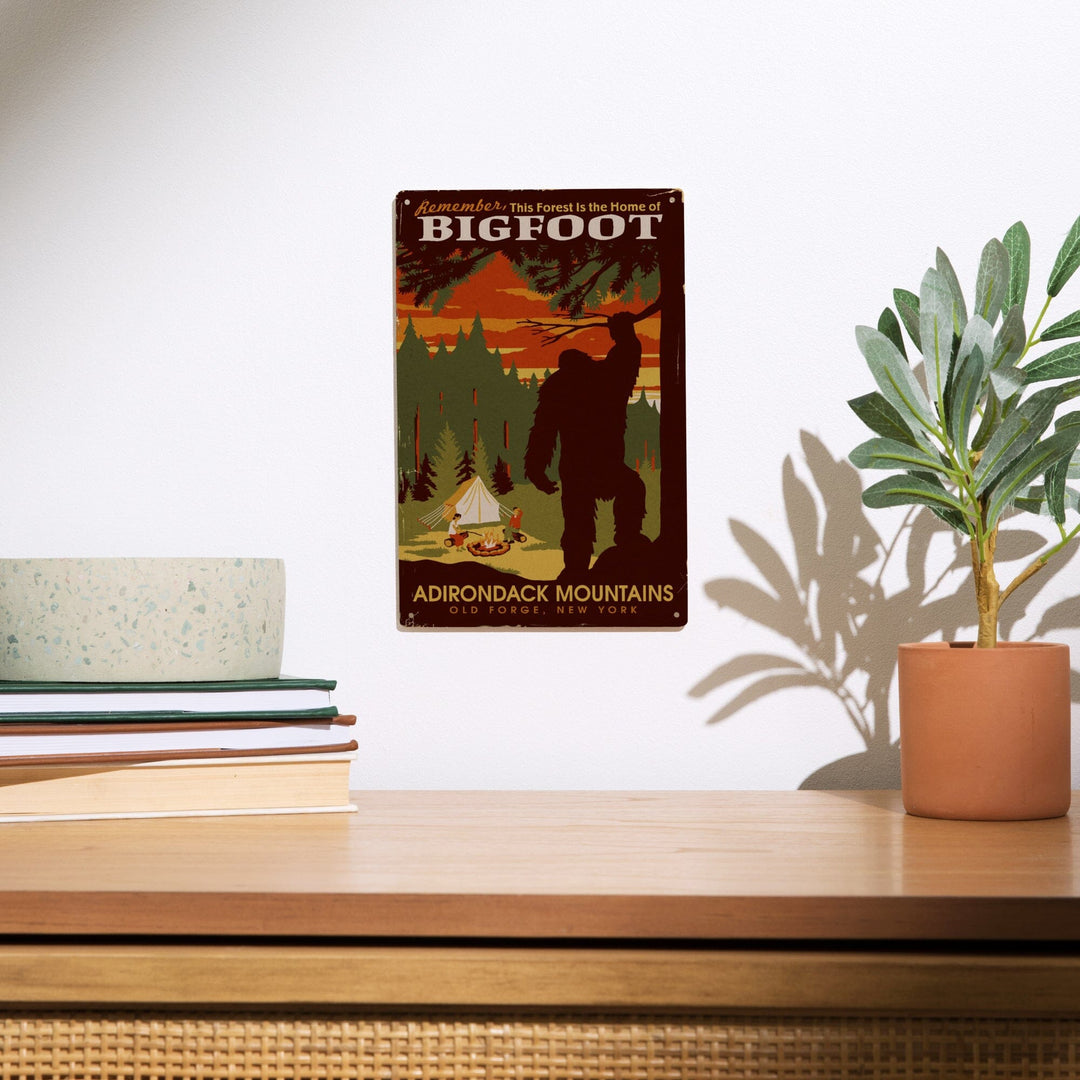 Old Forge, New York, Adirondack Mountains, Home of Bigfoot, Lantern Press Artwork, Wood Signs and Postcards Wood Lantern Press