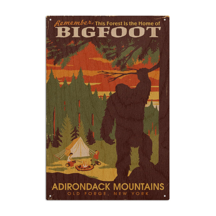 Old Forge, New York, Adirondack Mountains, Home of Bigfoot, Lantern Press Artwork, Wood Signs and Postcards Wood Lantern Press 6x9 Wood Sign