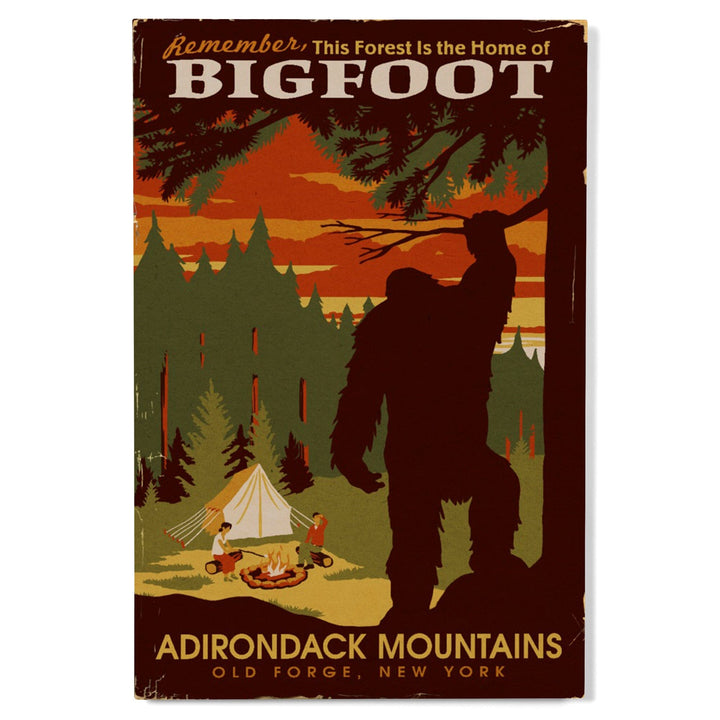 Old Forge, New York, Adirondack Mountains, Home of Bigfoot, Lantern Press Artwork, Wood Signs and Postcards Wood Lantern Press
