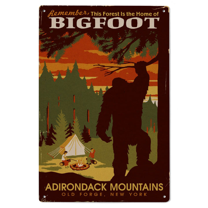 Old Forge, New York, Adirondack Mountains, Home of Bigfoot, Lantern Press Artwork, Wood Signs and Postcards Wood Lantern Press