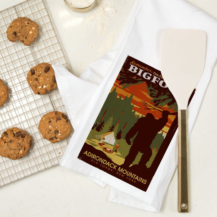 Old Forge, New York, Adirondack Mountains, Home of Bigfoot, Organic Cotton Kitchen Tea Towels Kitchen Lantern Press
