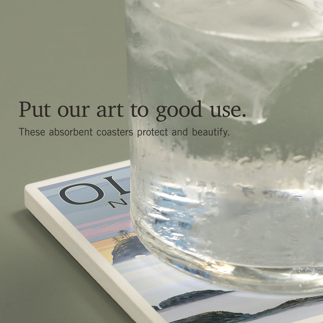 Olympic National Park, Heron and Fog Shoreline, Coasters Coasters Lantern Press