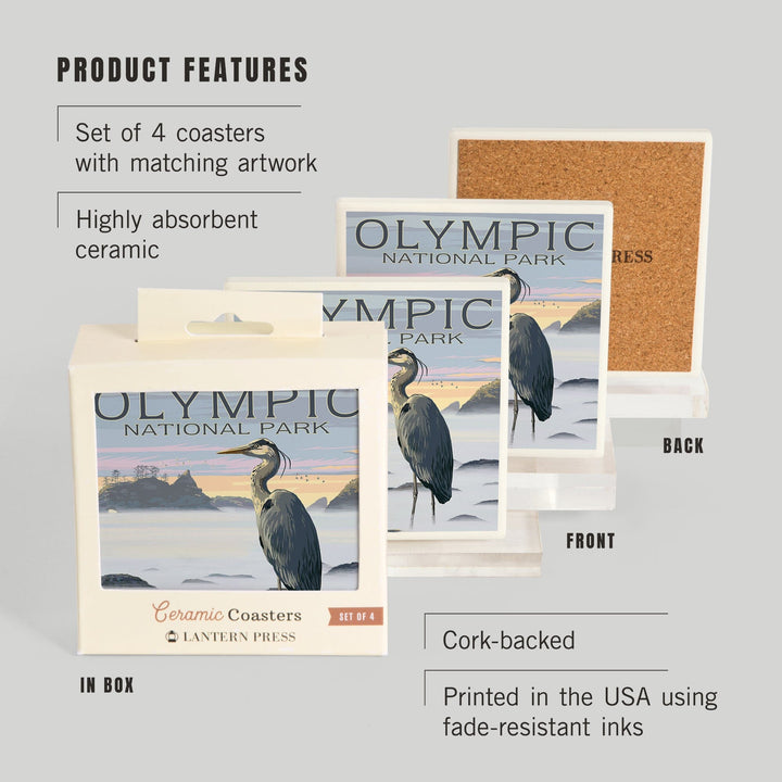 Olympic National Park, Heron and Fog Shoreline, Coasters Coasters Lantern Press