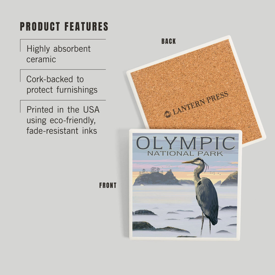 Olympic National Park, Heron and Fog Shoreline, Coasters Coasters Lantern Press
