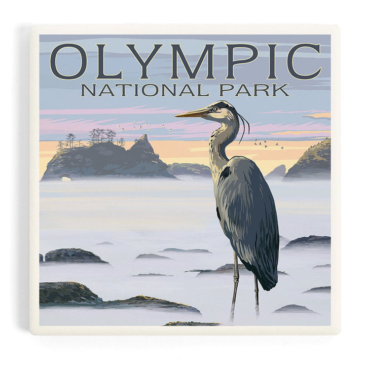 Olympic National Park, Heron and Fog Shoreline, Coasters Coasters Lantern Press Coaster