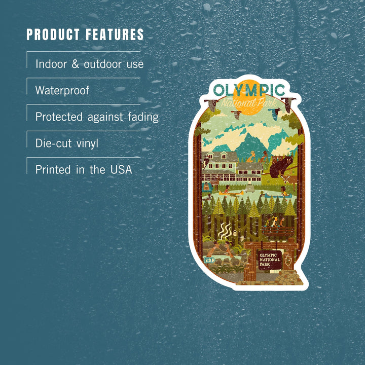 Olympic National Park, Washington, Geometric National Park Series, Contour, Lantern Press Artwork, Vinyl Sticker Sticker Lantern Press