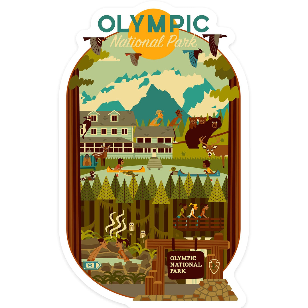 Olympic National Park, Washington, Geometric National Park Series, Contour, Lantern Press Artwork, Vinyl Sticker Sticker Lantern Press