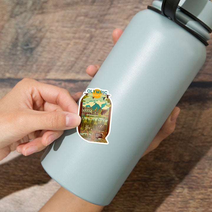 Olympic National Park, Washington, Geometric National Park Series, Contour, Lantern Press Artwork, Vinyl Sticker Sticker Lantern Press