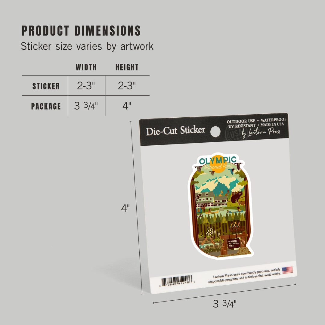 Olympic National Park, Washington, Geometric National Park Series, Contour, Lantern Press Artwork, Vinyl Sticker Sticker Lantern Press