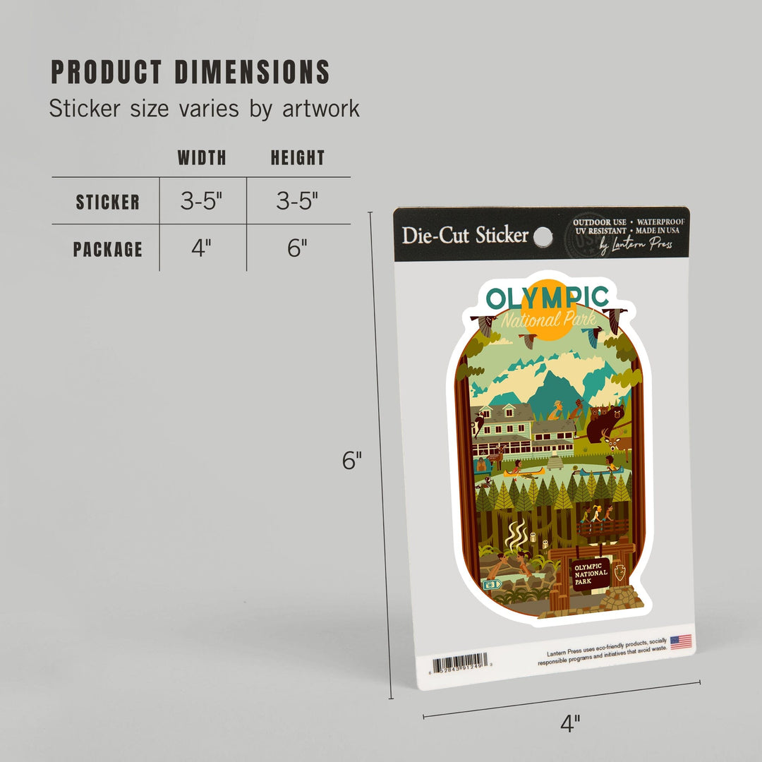 Olympic National Park, Washington, Geometric National Park Series, Contour, Lantern Press Artwork, Vinyl Sticker Sticker Lantern Press