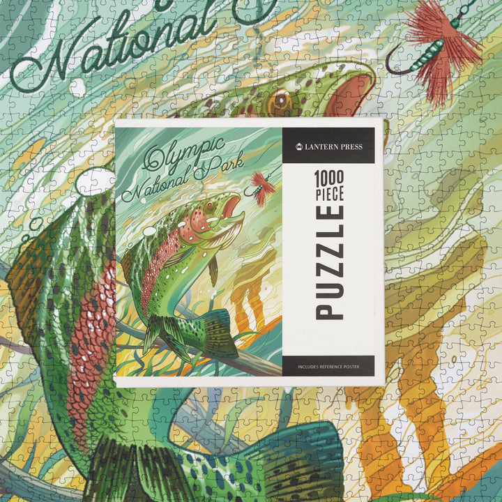 Olympic National Park, Washington, Get Outside Series, Underwater Trout with Dry Fly Puzzle Lantern Press