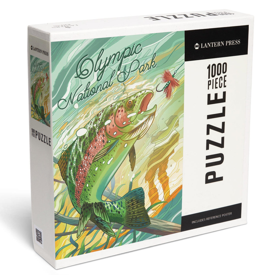 Olympic National Park, Washington, Get Outside Series, Underwater Trout with Dry Fly Puzzle Lantern Press