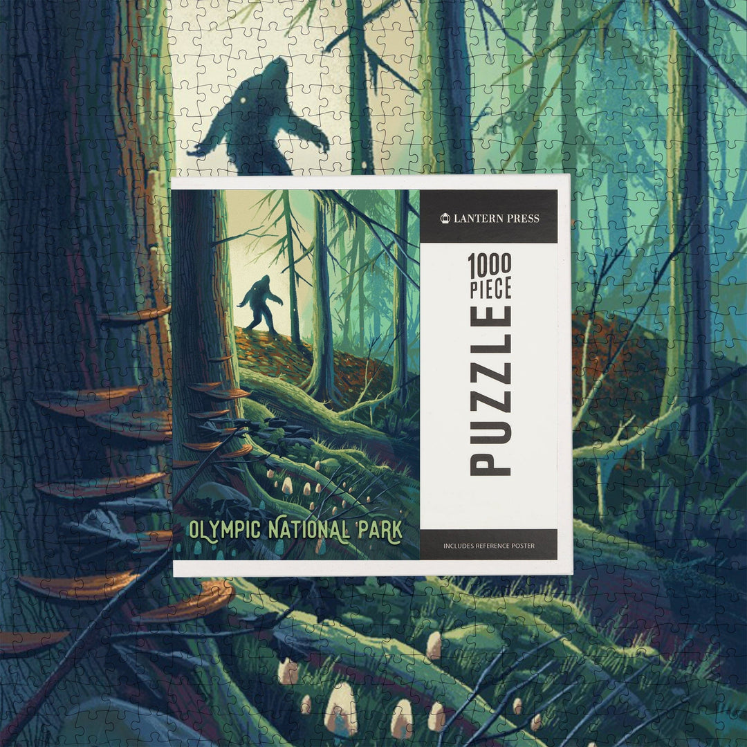 Olympic National Park, Washington, Get Outside Series, Wanderer, Bigfoot in Forest Puzzle Lantern Press