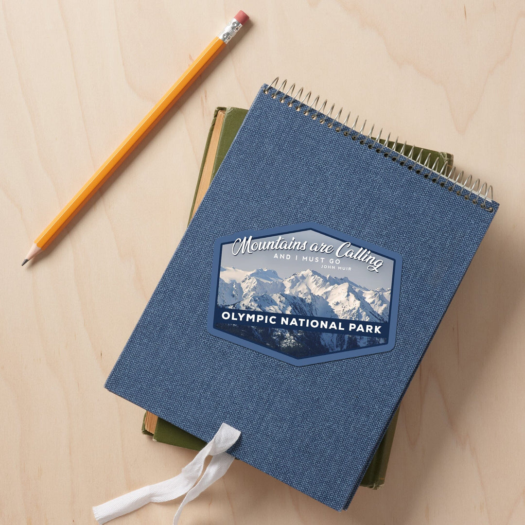 Olympic National Park, Washington, John Muir Mountains Quote, Contour, Vinyl Sticker Sticker Lantern Press