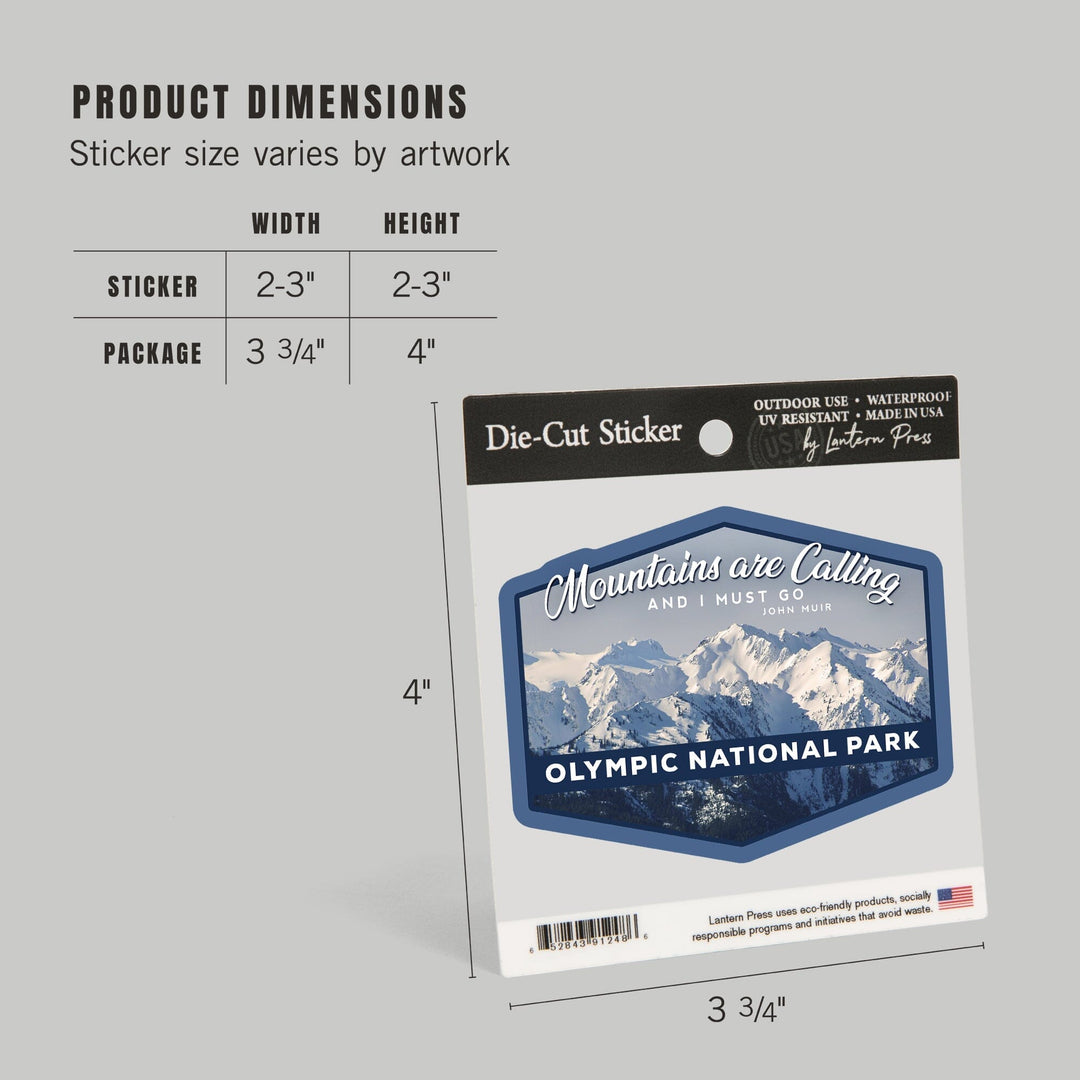 Olympic National Park, Washington, John Muir Mountains Quote, Contour, Vinyl Sticker Sticker Lantern Press