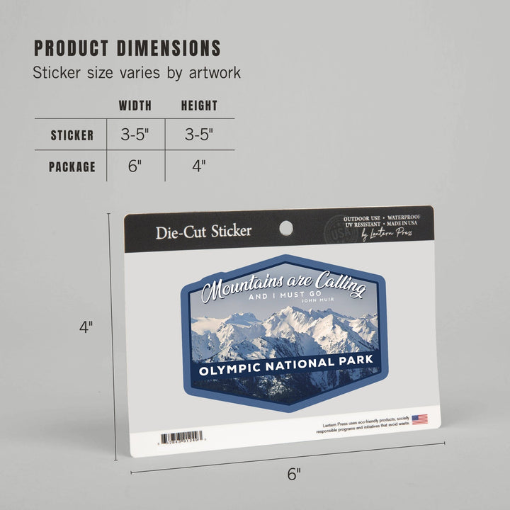 Olympic National Park, Washington, John Muir Mountains Quote, Contour, Vinyl Sticker Sticker Lantern Press