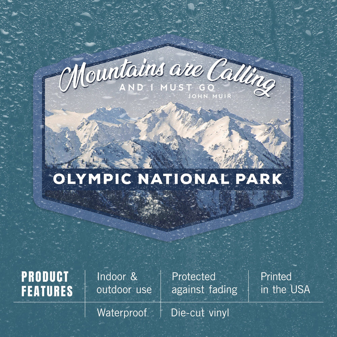 Olympic National Park, Washington, John Muir Mountains Quote, Contour, Vinyl Sticker Sticker Lantern Press