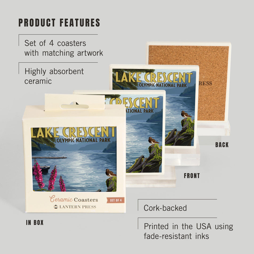 Olympic National Park, Washington, Lake Crescent, Coasters Coasters Lantern Press