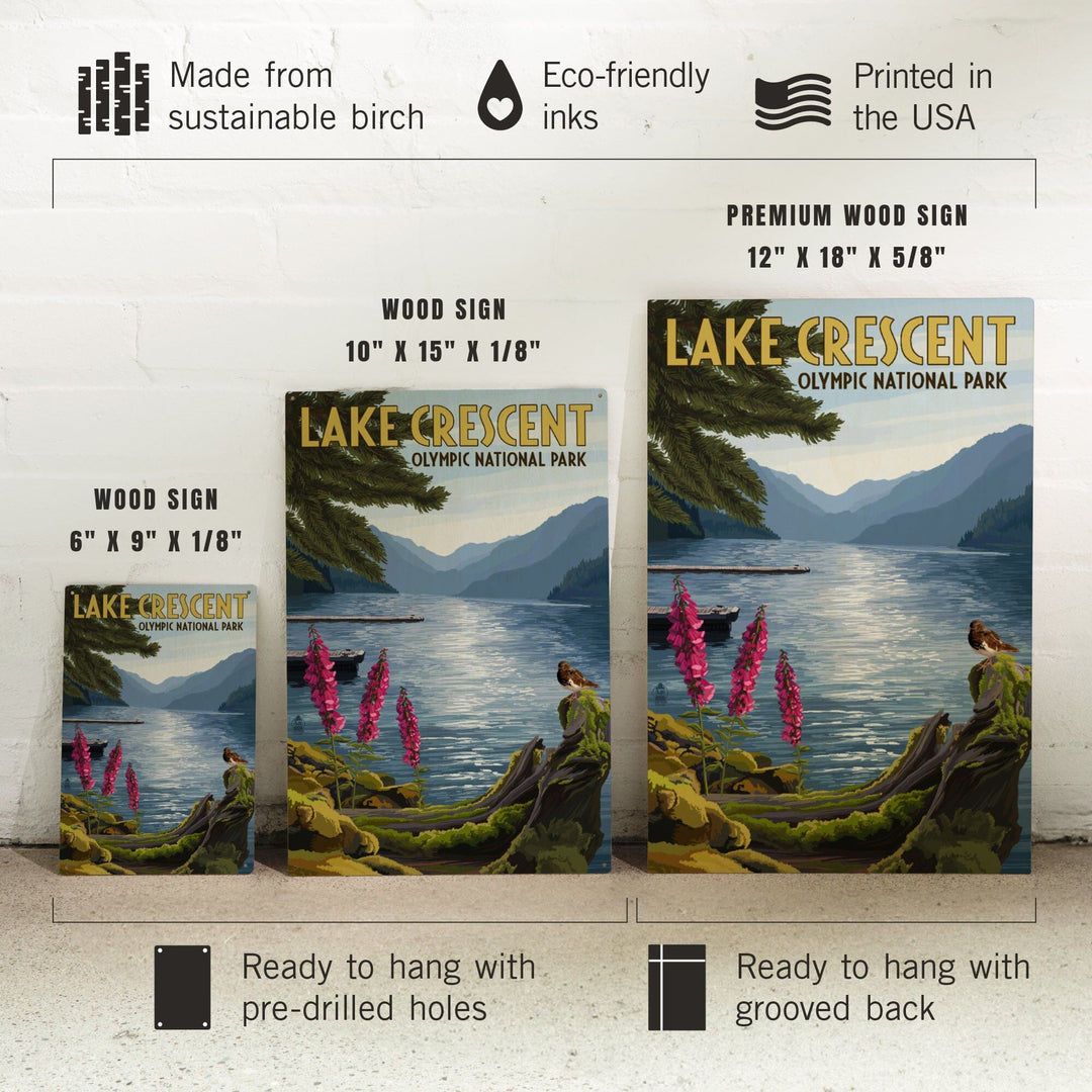 Olympic National Park, Washington, Lake Crescent, Lantern Press Artwork, Wood Signs and Postcards Wood Lantern Press