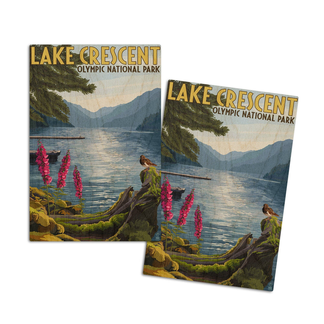 Olympic National Park, Washington, Lake Crescent, Lantern Press Artwork, Wood Signs and Postcards Wood Lantern Press 4x6 Wood Postcard Set