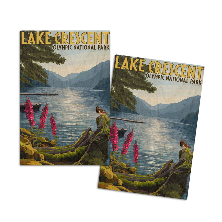 Olympic National Park, Washington, Lake Crescent, Lantern Press Artwork, Wood Signs and Postcards Wood Lantern Press 4x6 Wood Postcard Set