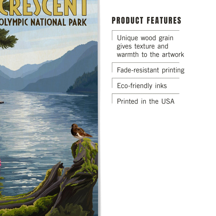 Olympic National Park, Washington, Lake Crescent, Lantern Press Artwork, Wood Signs and Postcards Wood Lantern Press