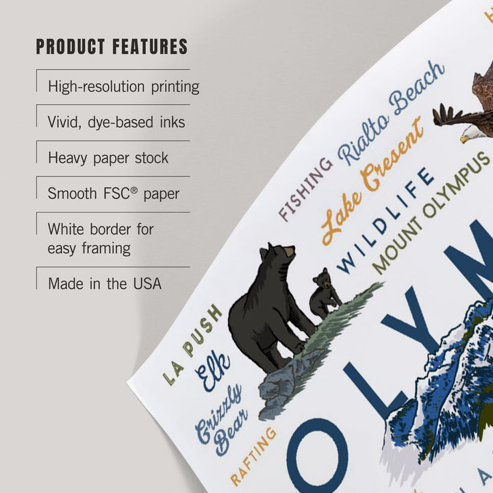 Olympic National Park, Washington, Mountain Range, Typography and Icons, Art & Giclee Prints Art Lantern Press