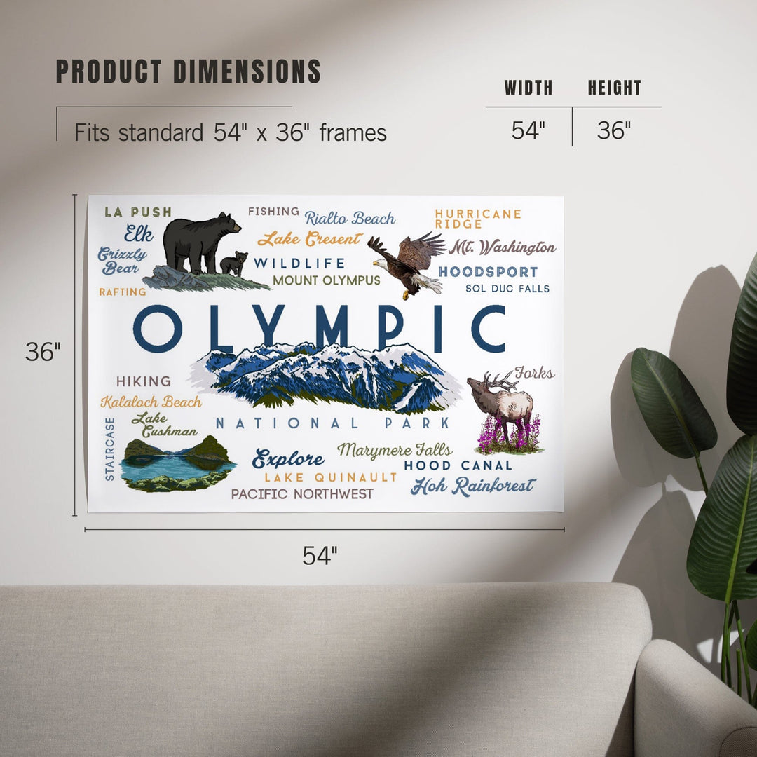 Olympic National Park, Washington, Mountain Range, Typography and Icons, Art & Giclee Prints Art Lantern Press