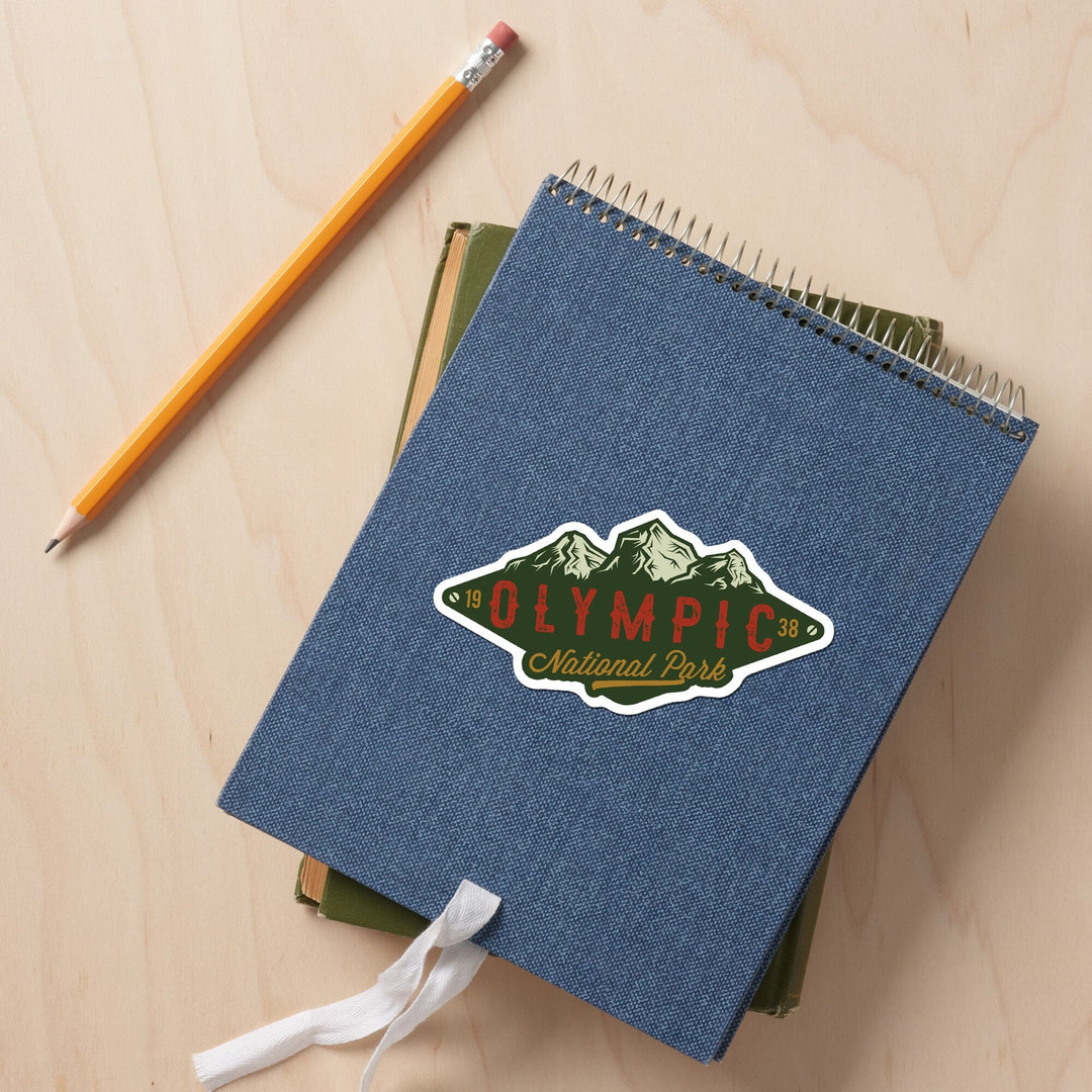 Olympic National Park, Washington, Mountains, Green, Contour, Lantern Press Artwork, Vinyl Sticker Sticker Lantern Press