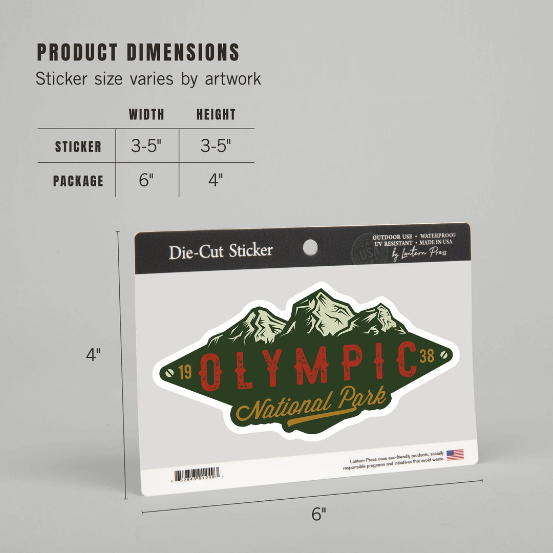 Olympic National Park, Washington, Mountains, Green, Contour, Lantern Press Artwork, Vinyl Sticker Sticker Lantern Press