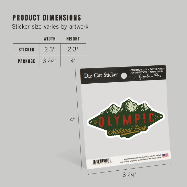 Olympic National Park, Washington, Mountains, Green, Contour, Lantern Press Artwork, Vinyl Sticker Sticker Lantern Press