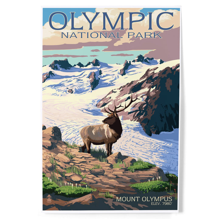 Olympic National Park, Washington, Mt. Olympus and Elk, Art & Giclee Prints Art Lantern Press