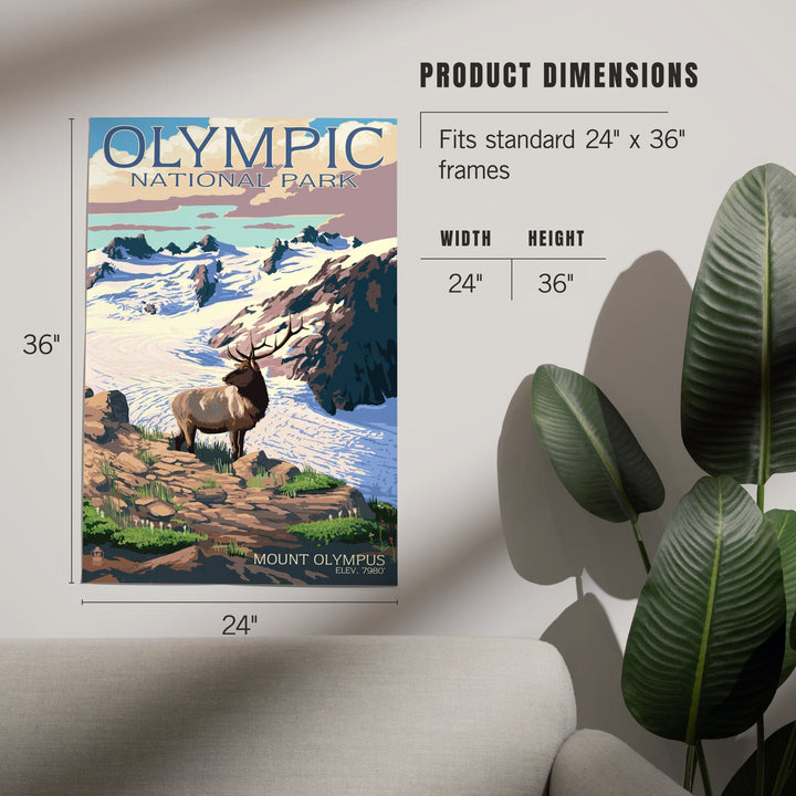 Olympic National Park, Washington, Mt. Olympus and Elk, Art & Giclee Prints Art Lantern Press