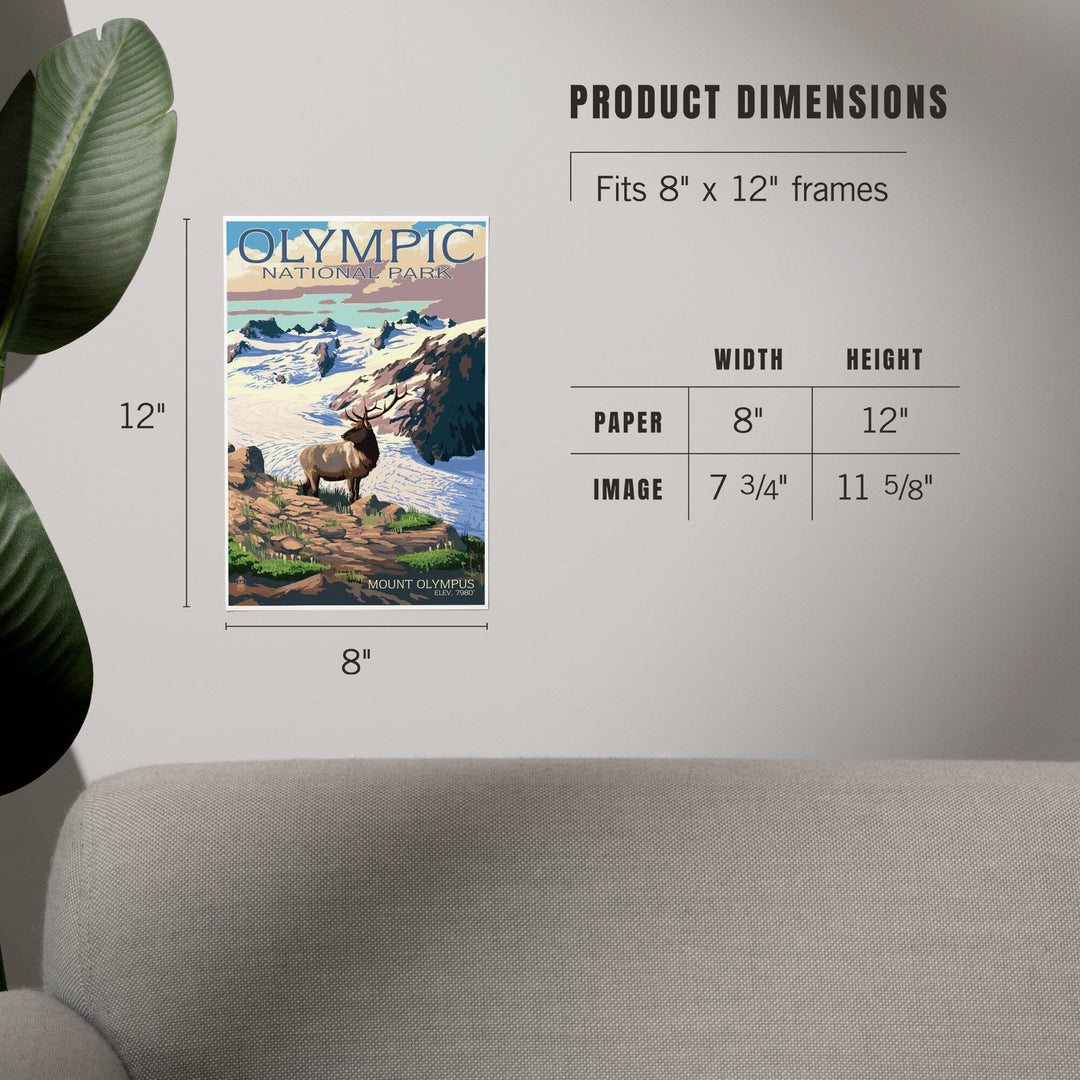 Olympic National Park, Washington, Mt. Olympus and Elk, Art & Giclee Prints Art Lantern Press