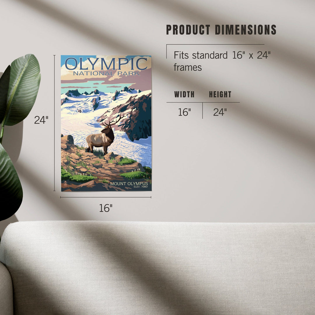 Olympic National Park, Washington, Mt. Olympus and Elk, Art & Giclee Prints Art Lantern Press