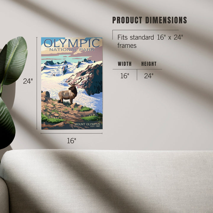 Olympic National Park, Washington, Mt. Olympus and Elk, Art & Giclee Prints Art Lantern Press