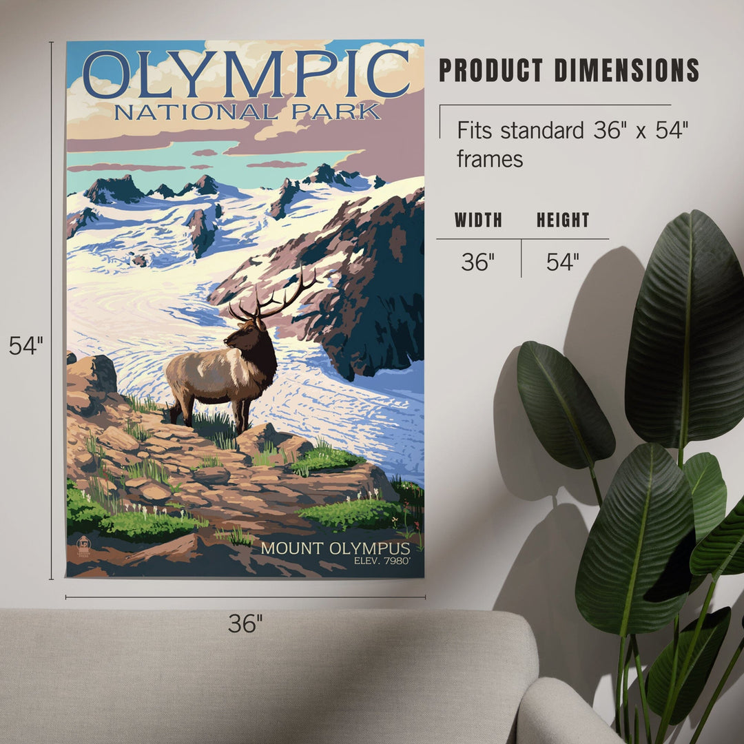 Olympic National Park, Washington, Mt. Olympus and Elk, Art & Giclee Prints Art Lantern Press