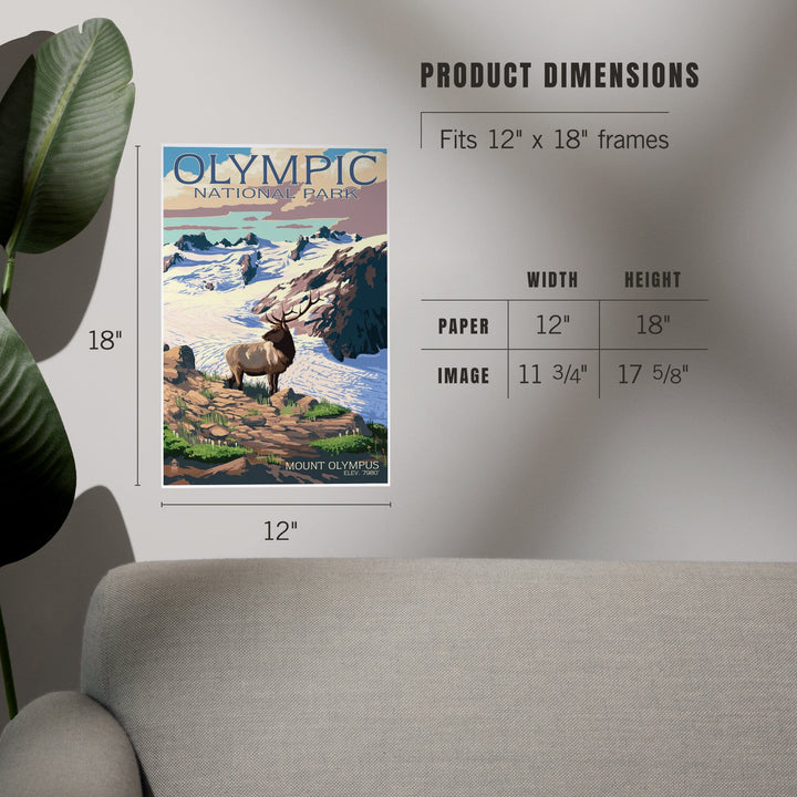 Olympic National Park, Washington, Mt. Olympus and Elk, Art & Giclee Prints Art Lantern Press