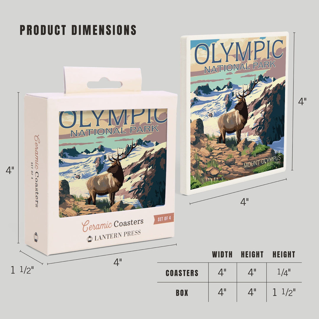 Olympic National Park, Washington, Mt. Olympus and Elk, Coasters Coasters Lantern Press