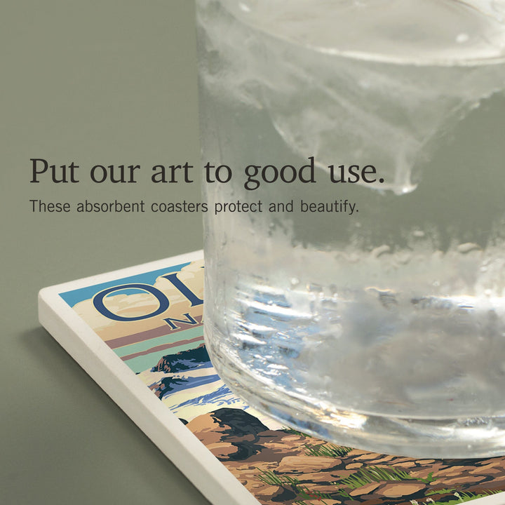 Olympic National Park, Washington, Mt. Olympus and Elk, Coasters Coasters Lantern Press