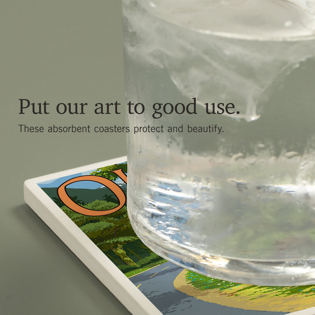 Olympic National Park, Washington, Park Entrance and Elk, Coasters Coasters Lantern Press