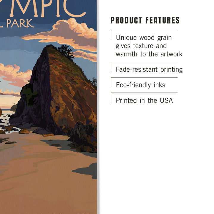 Olympic National Park, Washington, Ruby Beach, Lantern Press Artwork, Wood Signs and Postcards Wood Lantern Press