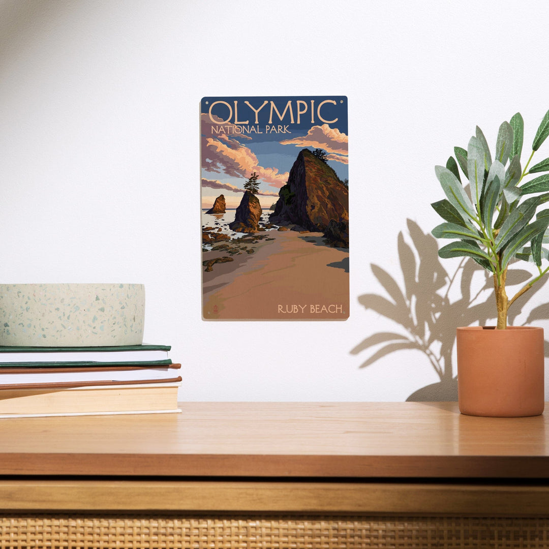 Olympic National Park, Washington, Ruby Beach, Lantern Press Artwork, Wood Signs and Postcards Wood Lantern Press