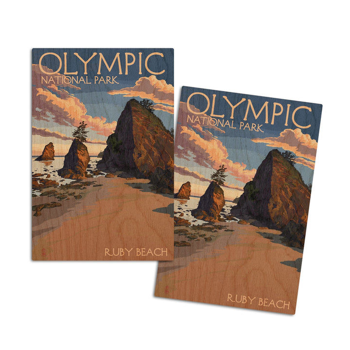 Olympic National Park, Washington, Ruby Beach, Lantern Press Artwork, Wood Signs and Postcards Wood Lantern Press 4x6 Wood Postcard Set