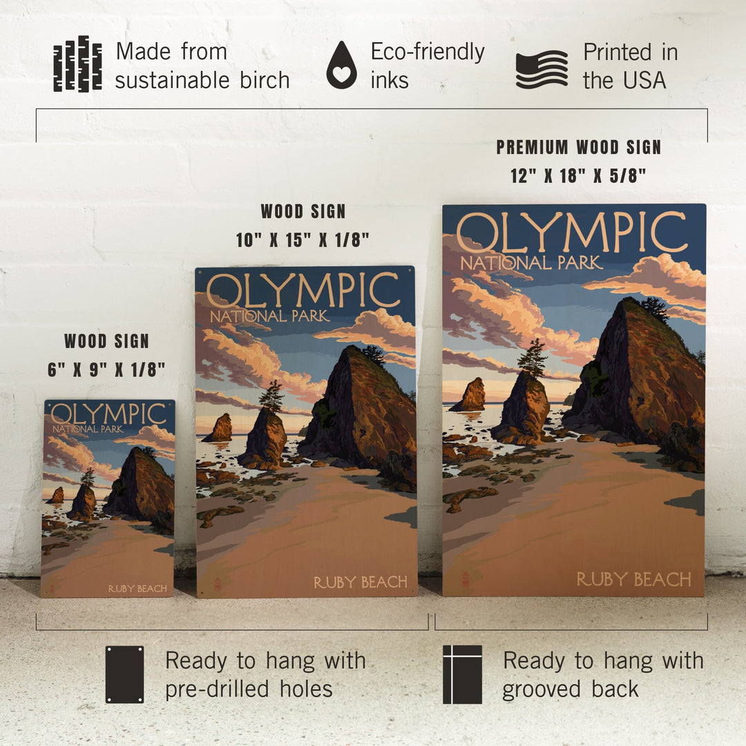 Olympic National Park, Washington, Ruby Beach, Lantern Press Artwork, Wood Signs and Postcards Wood Lantern Press
