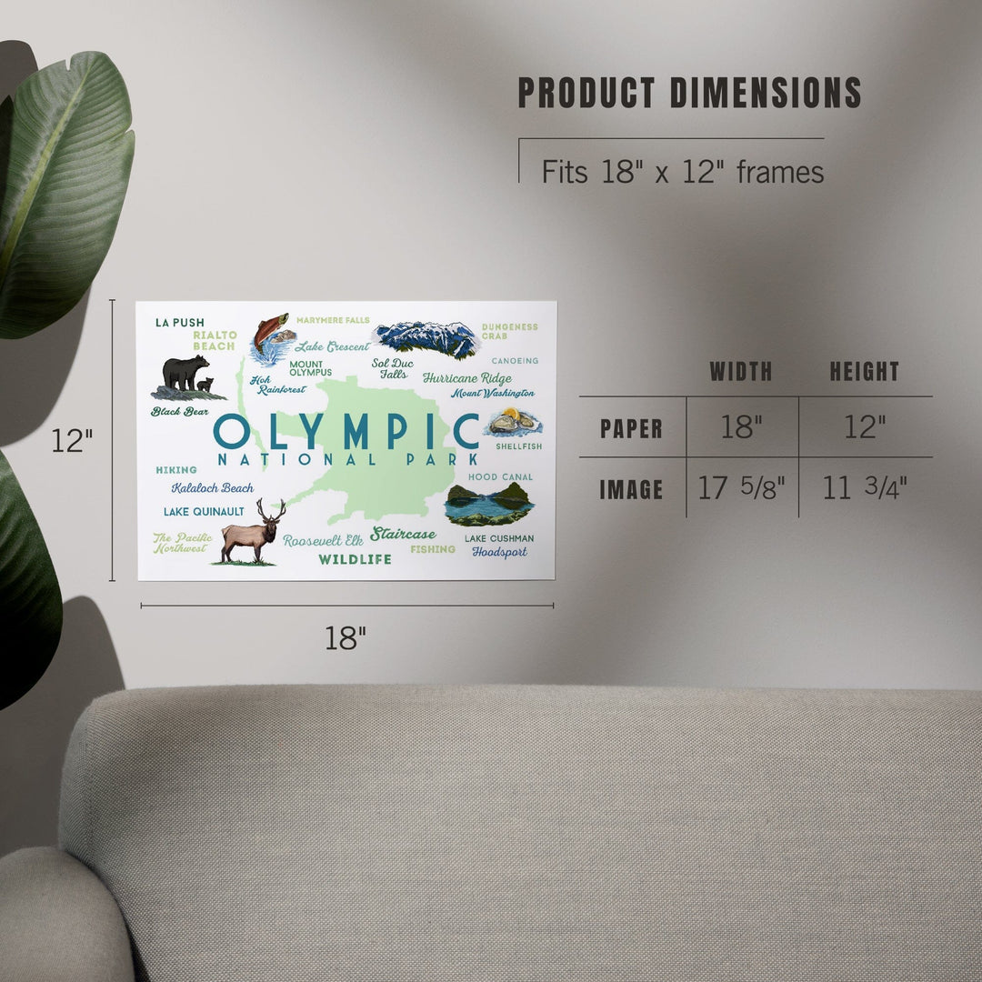 Olympic National Park, Washington, Typography and Icons, Art & Giclee Prints Art Lantern Press