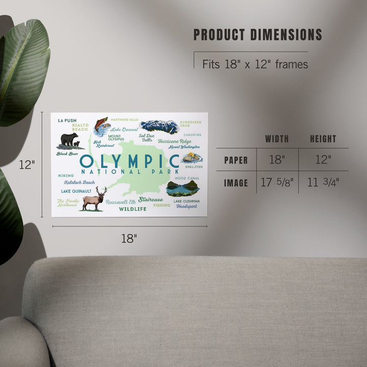 Olympic National Park, Washington, Typography and Icons, Art & Giclee Prints Art Lantern Press