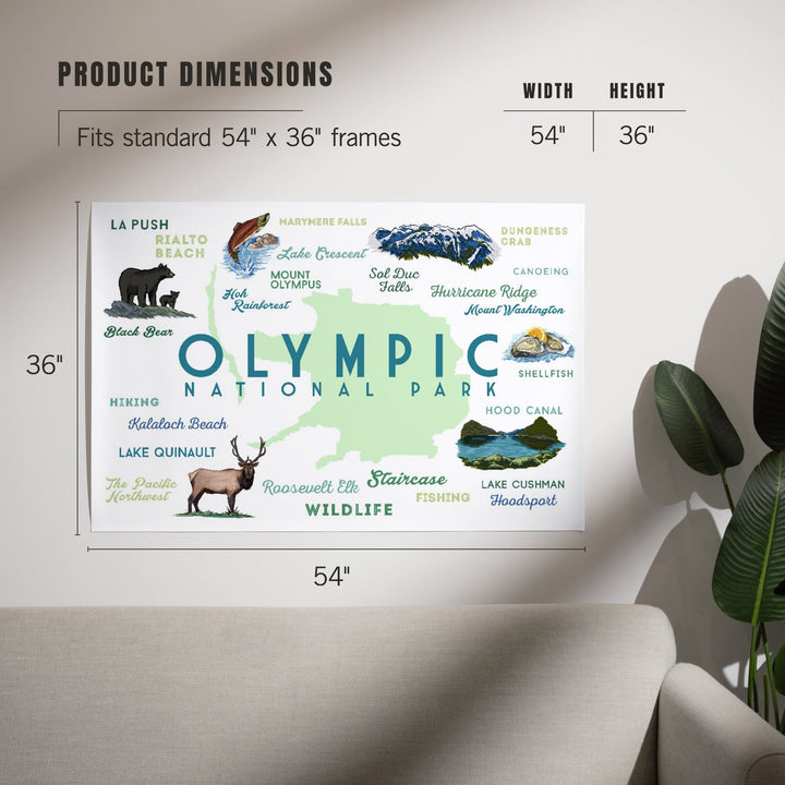 Olympic National Park, Washington, Typography and Icons, Art & Giclee Prints Art Lantern Press