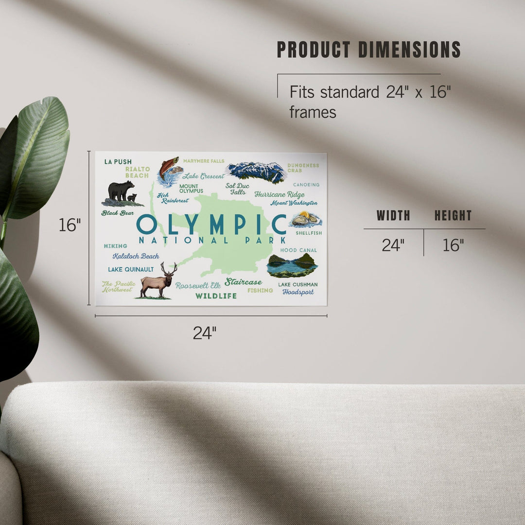 Olympic National Park, Washington, Typography and Icons, Art & Giclee Prints Art Lantern Press