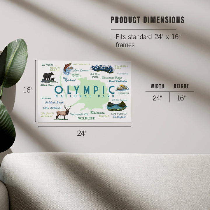 Olympic National Park, Washington, Typography and Icons, Art & Giclee Prints Art Lantern Press